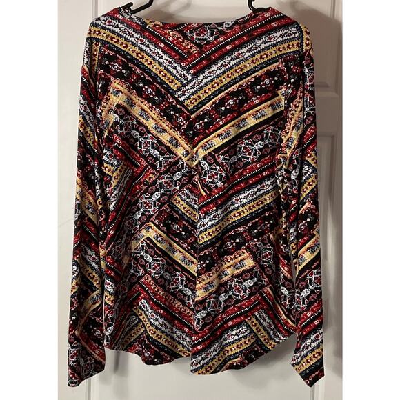 Forbidden City Multocolor Chevron Print V Neck Long Sleeve Top XL - Picture 3 of 6